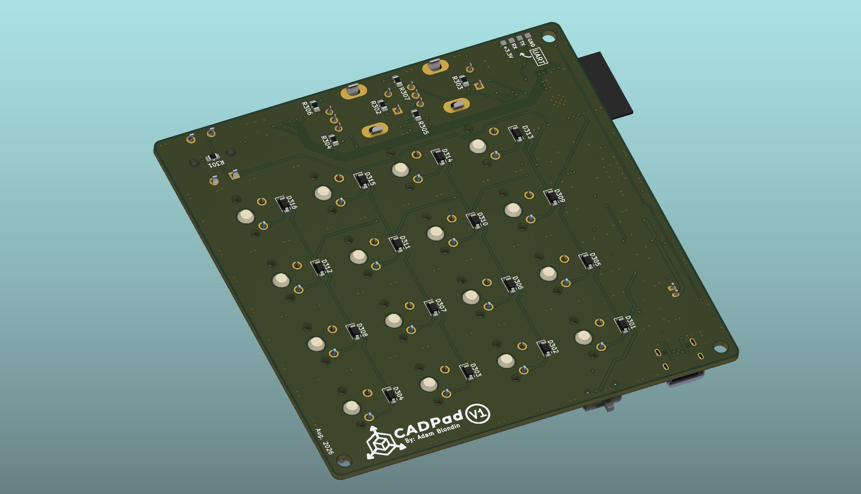 Back of the ergonomic macro pad printed circuit board