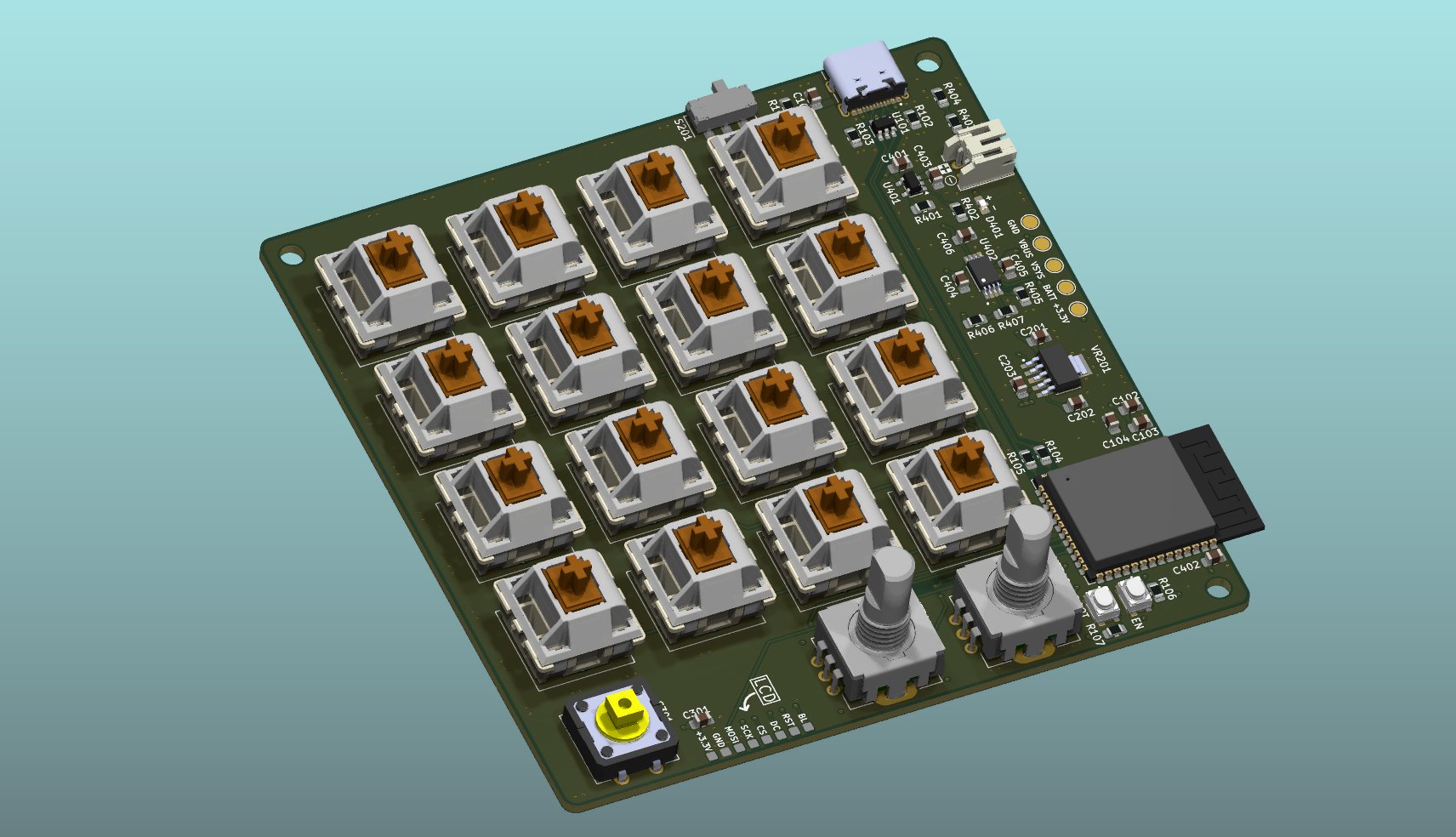 Front of the ergonomic macro pad printed circuit board